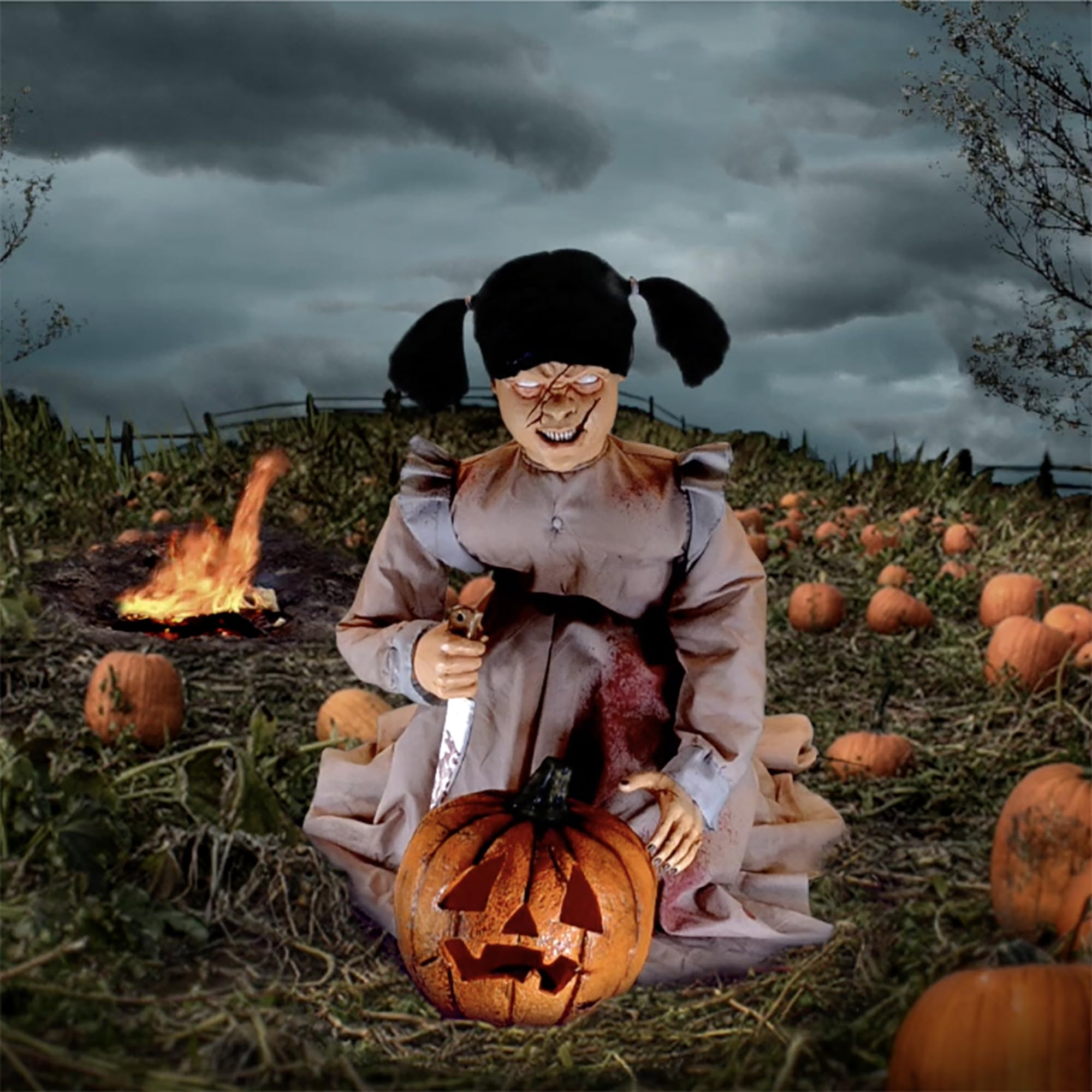 Haunted Hill Farm Lunging Pumpkin Carver Zombie Girl by Tekky